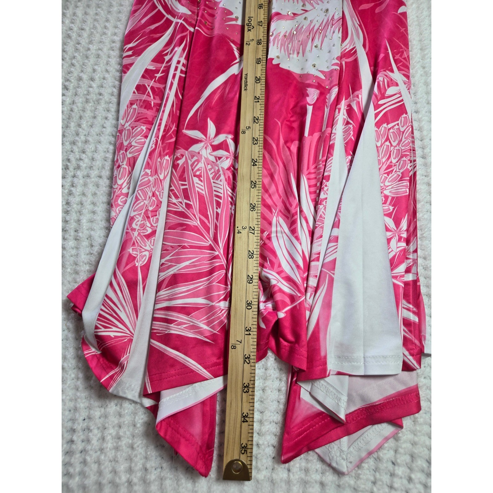 Pink Flamingo Tropical Lace Back Handkerchief Hem Dress Resortwear One Size