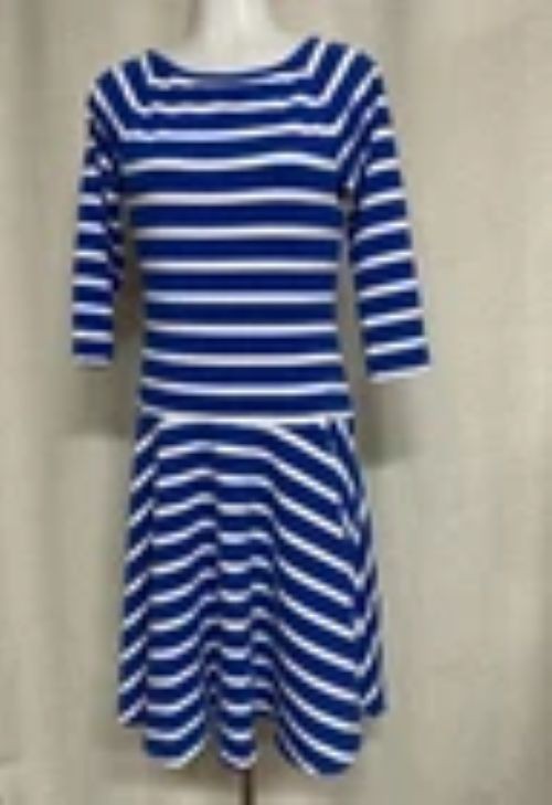 LAUREN RALPH pullover Dress Med Blue White Striped Sailor Boatneck Jersey