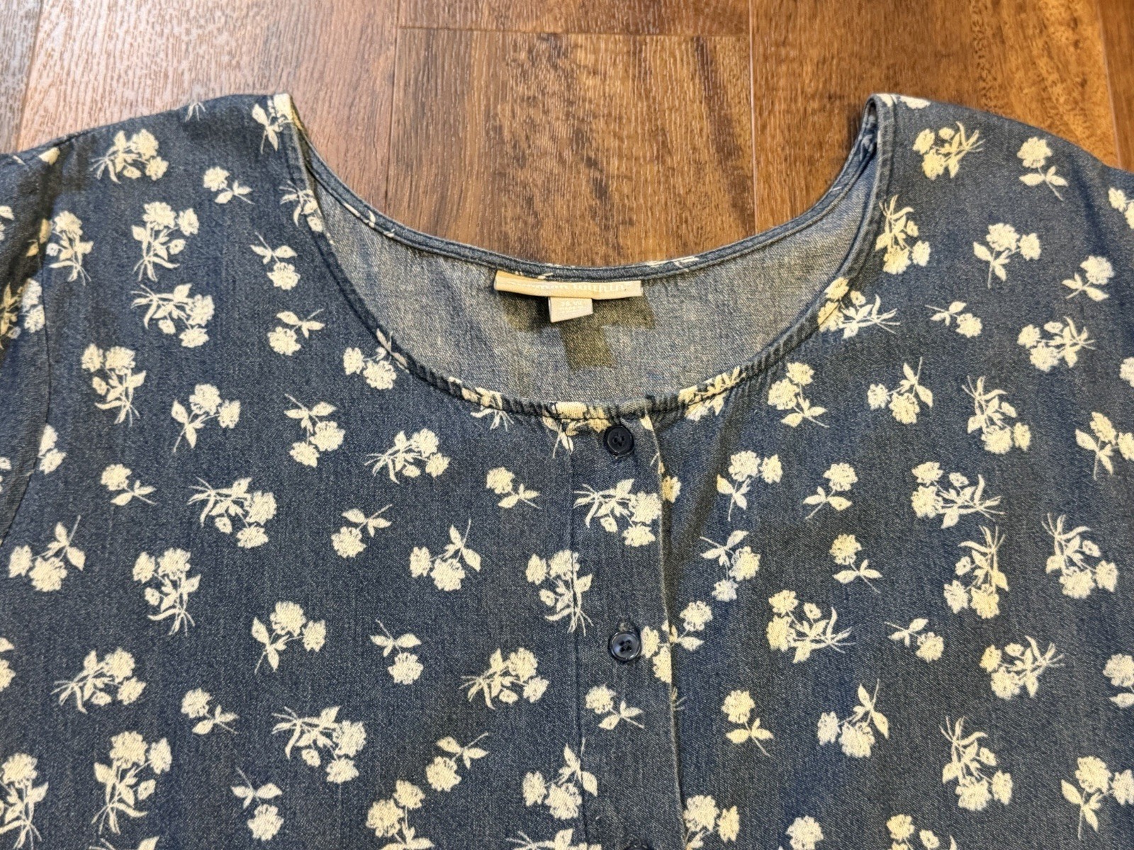 Woman Within Short Sleeve Blue Denim Maxi Dress Women’s 28W w/Floral Pattern