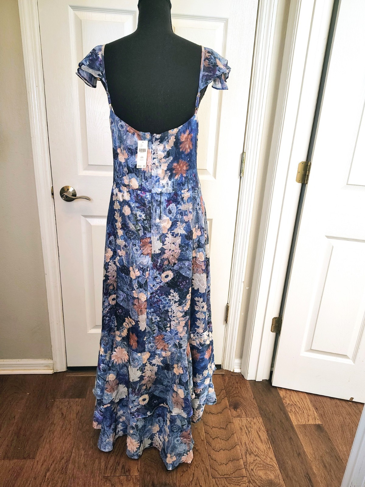 NWT- Retail $230- Hutch Anthropologie Floral Blue Ruffle Midi Dress Wedding 20W