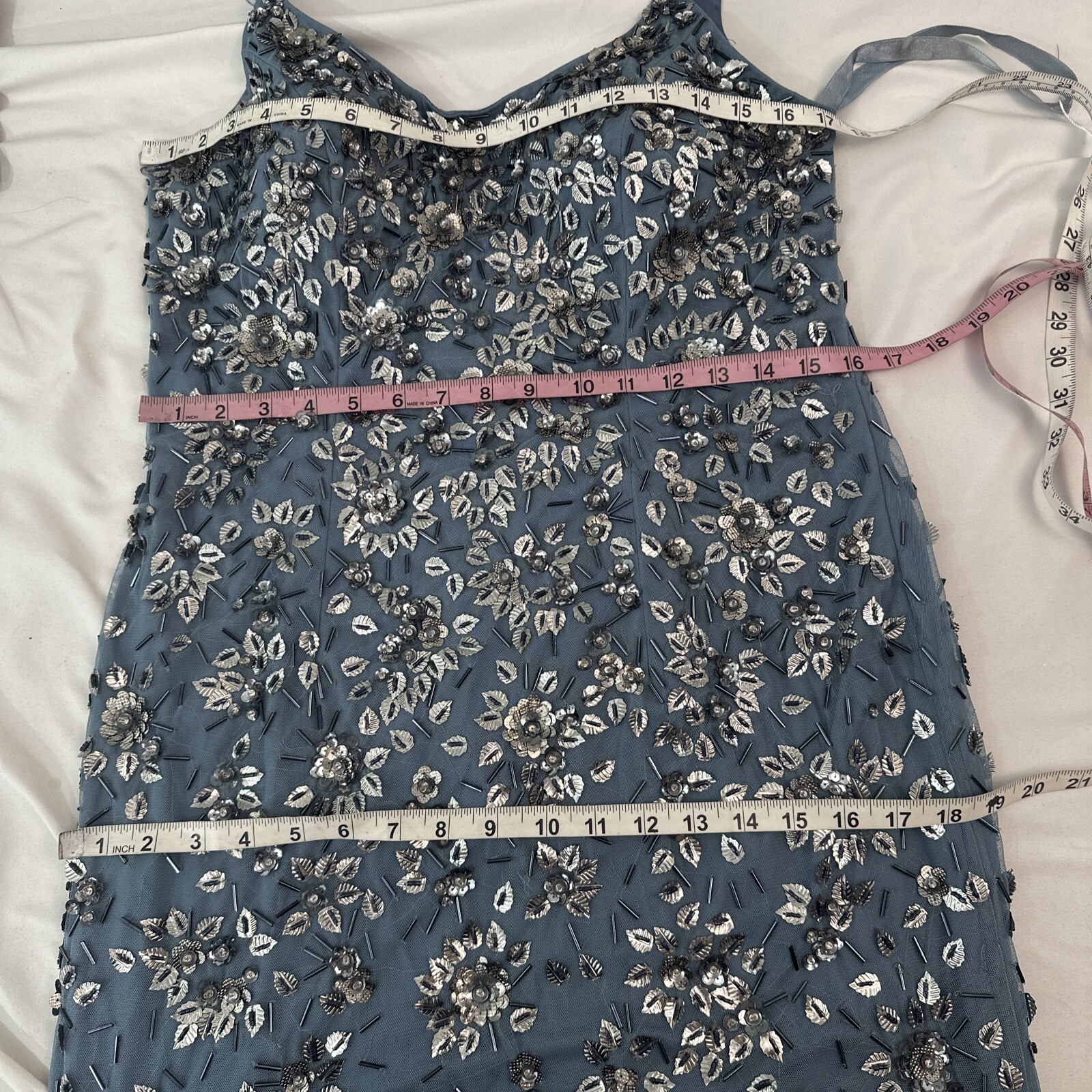 NWT Mac Duggal [ 10 ] 5477 Floral Embellished Scoop Neck Gown in Slate Grey #J43