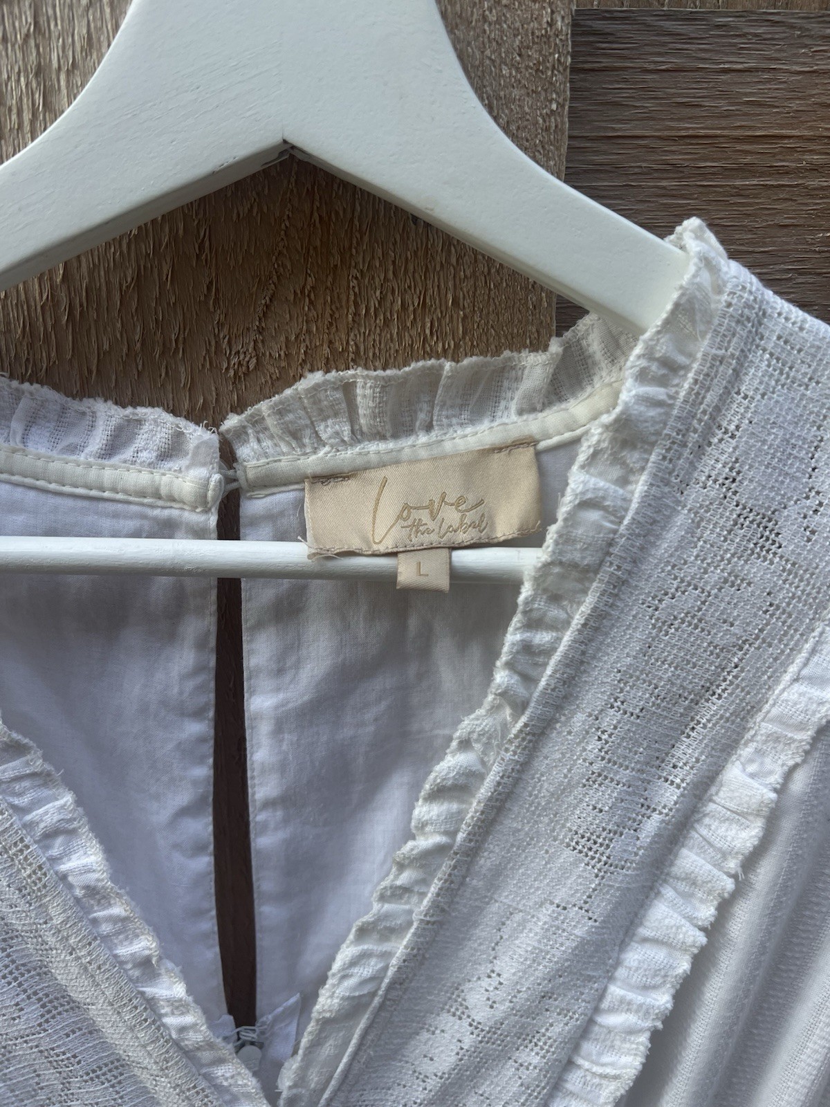 ANTHROPOLOGIE LOVE THE LABEL Off White/Antique White Lace Tiered Dress Large