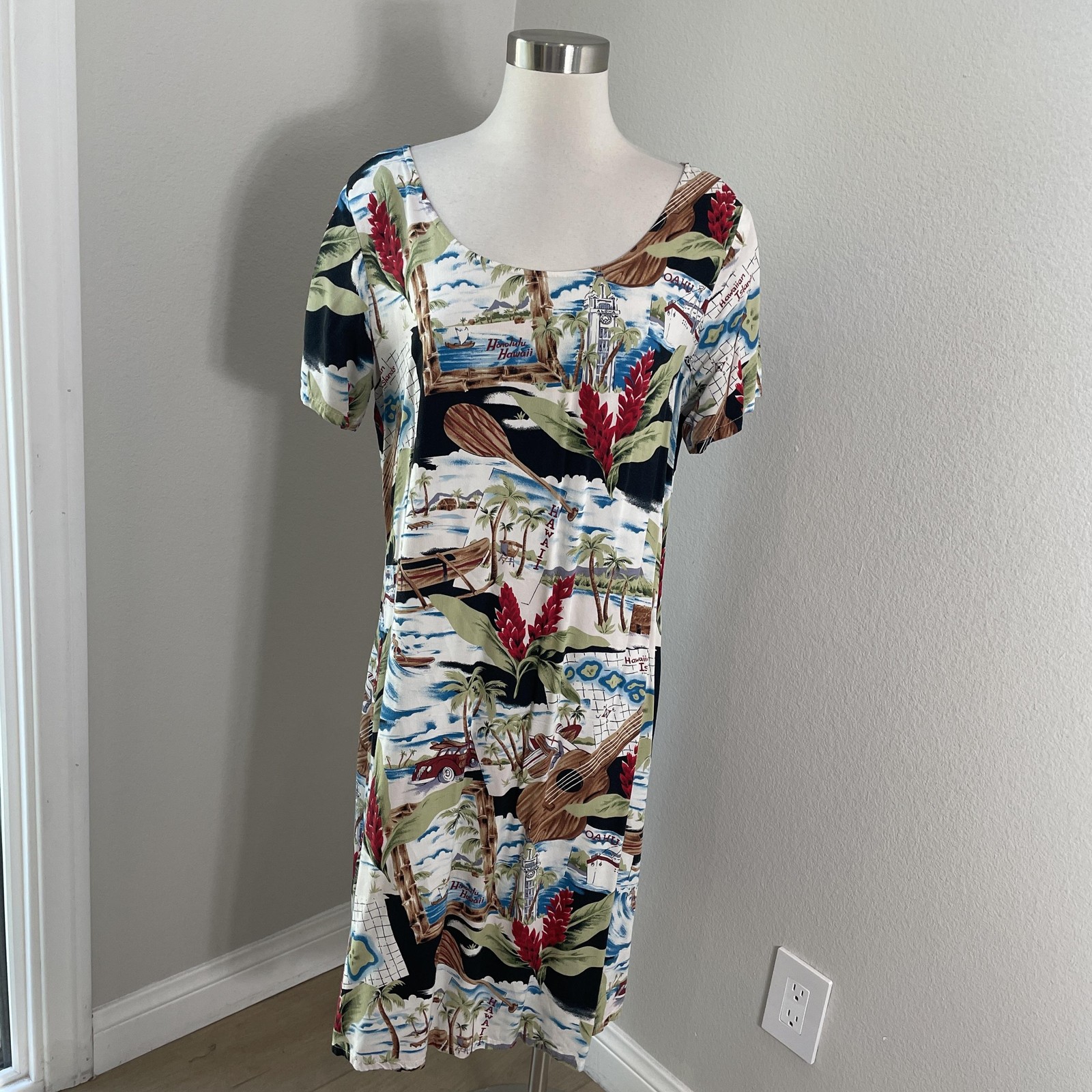 Vintage Hilo Hattie Dress Womens Large Hawaiian Tropical Made Hawaii USA