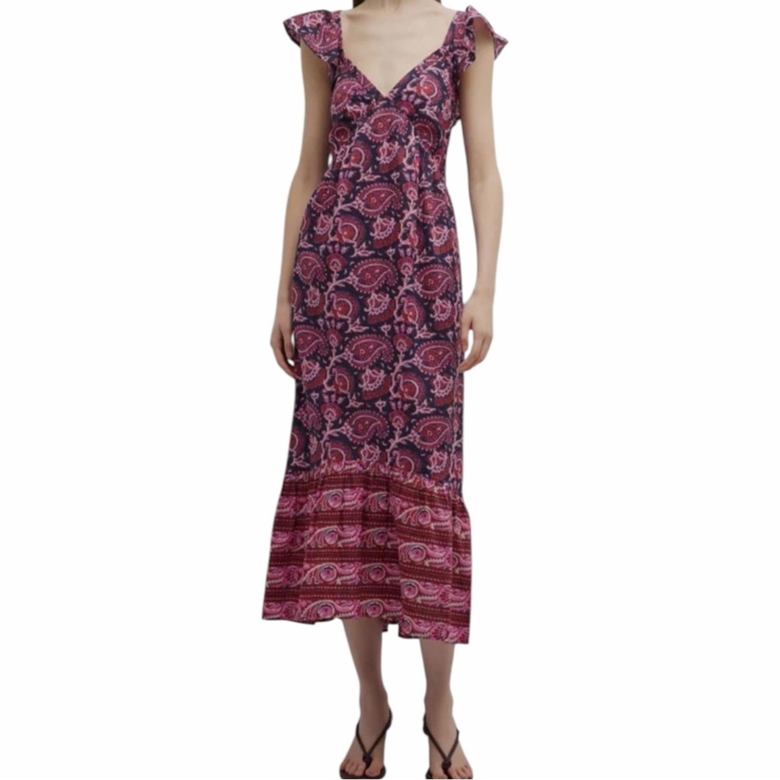 Figue Women’s Pink Paisley Print Cosette A-Line Midi Dress Size M Medium