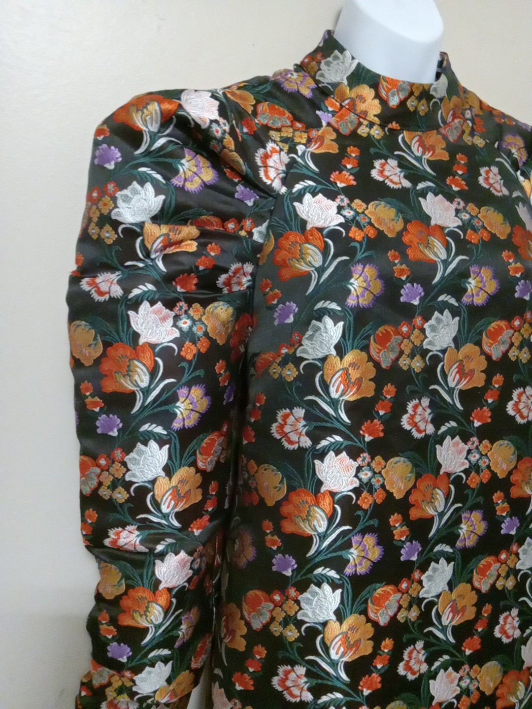 Lost Ink Women Black Multicolor Floral Ruch Mutton Sleeve Dress Size Small