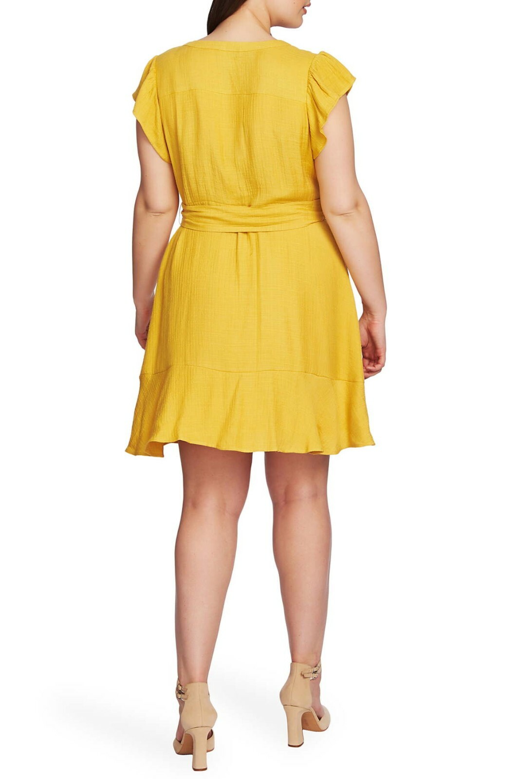 1.STATE Asymmetrical Ruffle Fit & Flare Dress Size 16W Yellow Gold NWT $129