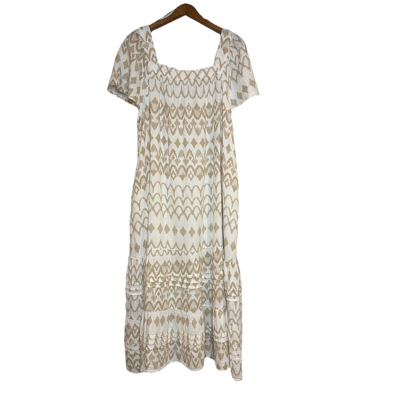 Sonoma Women’s Size XL Square Neck Midi Dress 100% Cotton Gauzy Cream Tan NWT