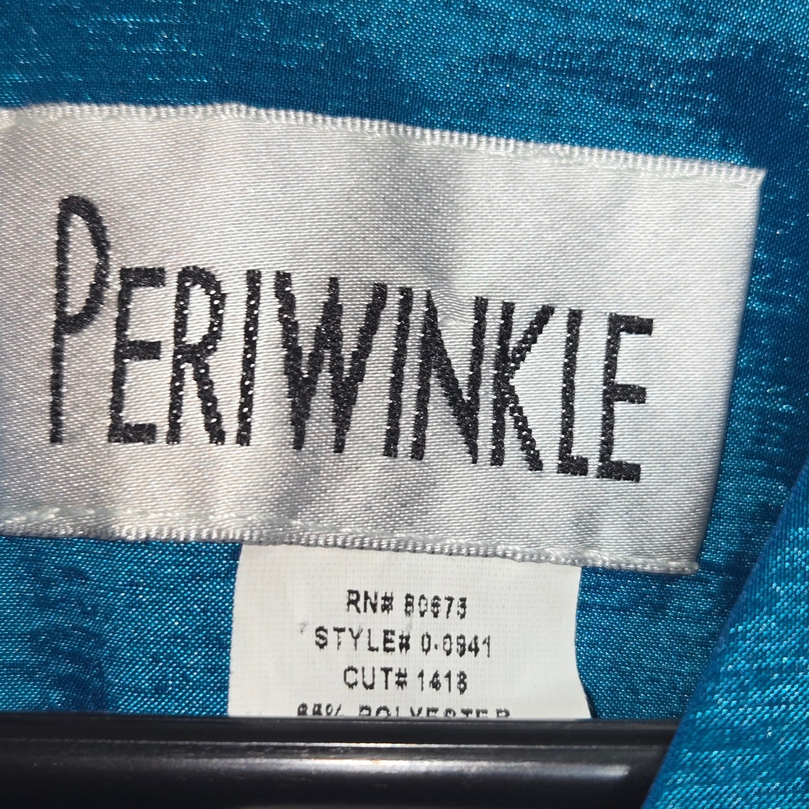 Periwinkle Teal Blue Shimmer Ruffle Neck Sheath Dress Size 12 17.5″ Made in USA