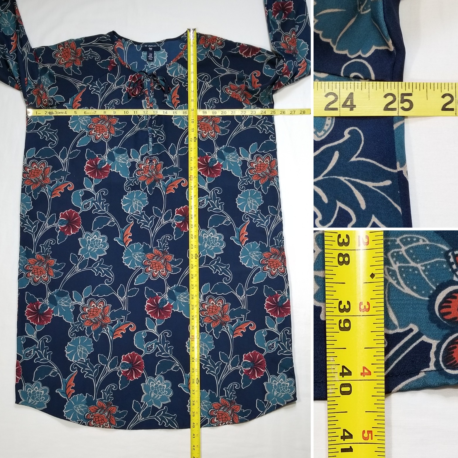 Gap Women XXL Multicolor Shift Dress Floral 3/4 Raglan Sleeve Drop Waist Keyhole