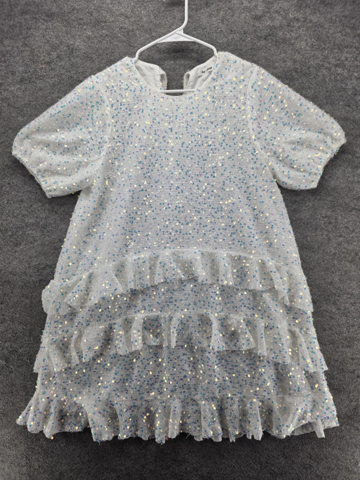 Day + Moon Dress Womens M White Sequin Shift Mini Party Cocktail Lined