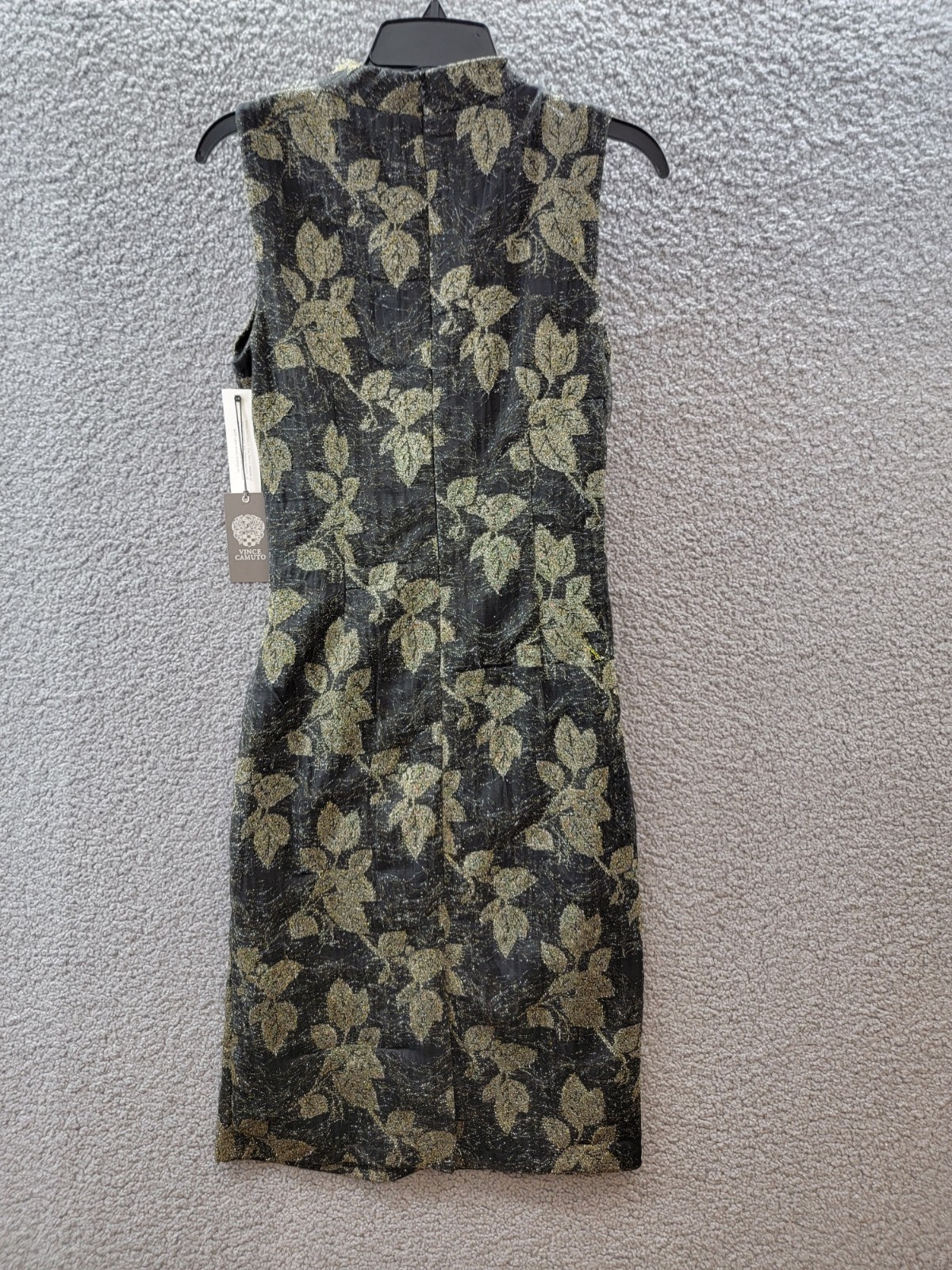 Vince Camuto Metallic-Knit Ruched Cowlneck A-Line Dress Women’s 6 Black/Gold