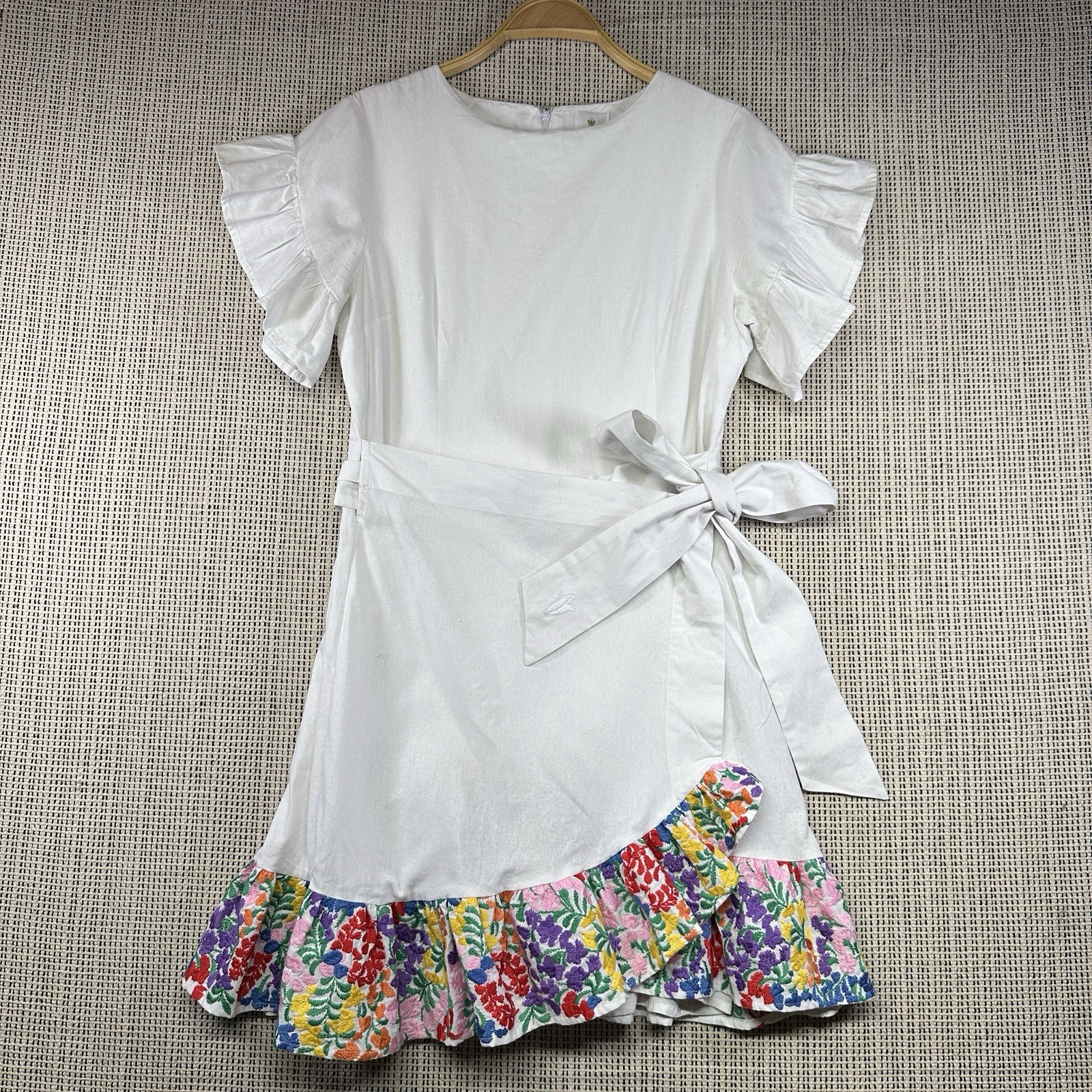 J.Marie White Embroidered Ruffle Wrap Dress Women’s Small Boho