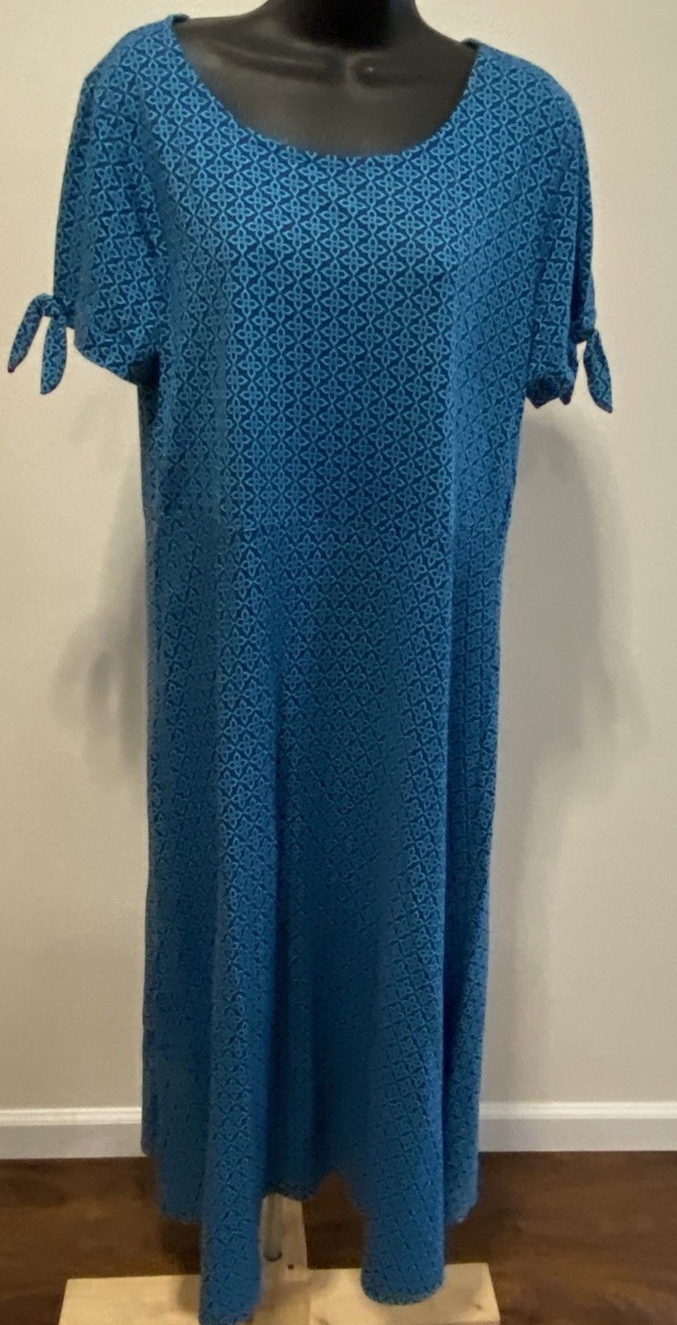 Croft & Barrow Womens Size L A-Line Dress Blue Geometric Short Sleeve