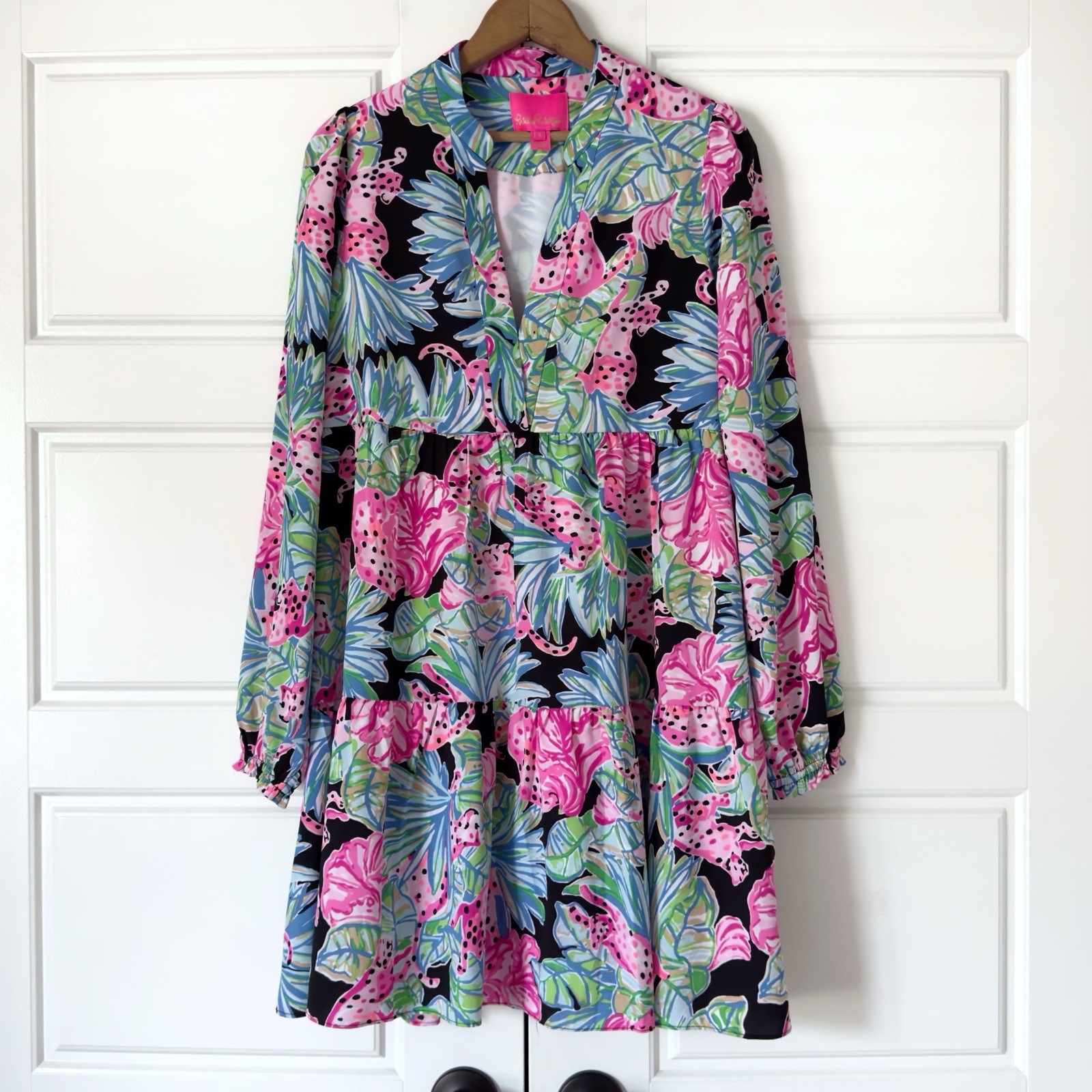 Lilly Pulitzer Winona Stretch Dress Size S Floral Onyx Jaguar Jungle Beach Mini