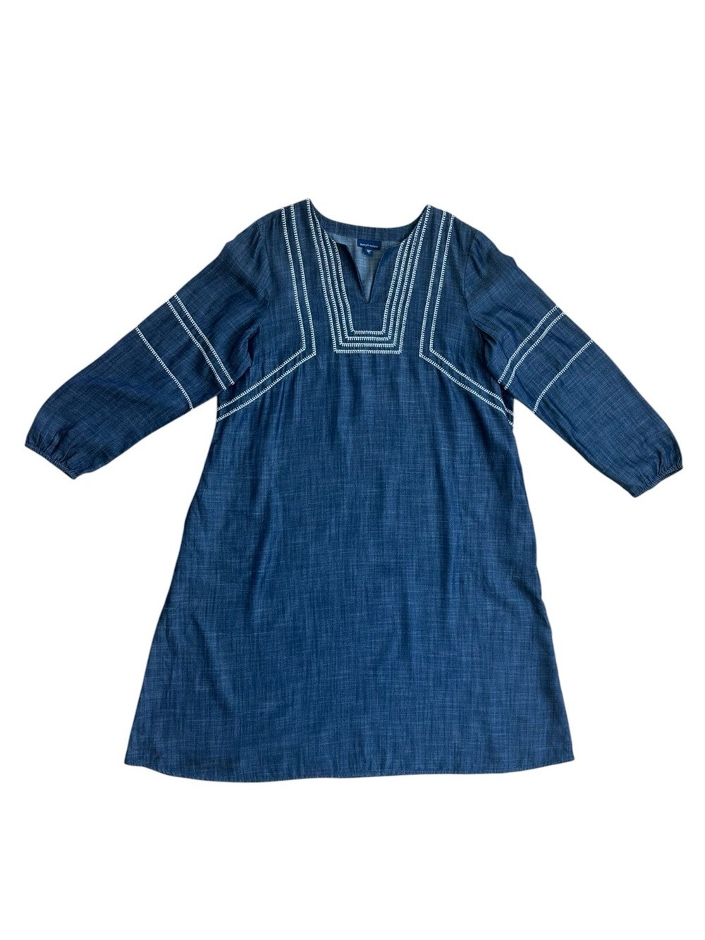 Pure Jill Indigo Long Sleeve Embroidered Midi Dress