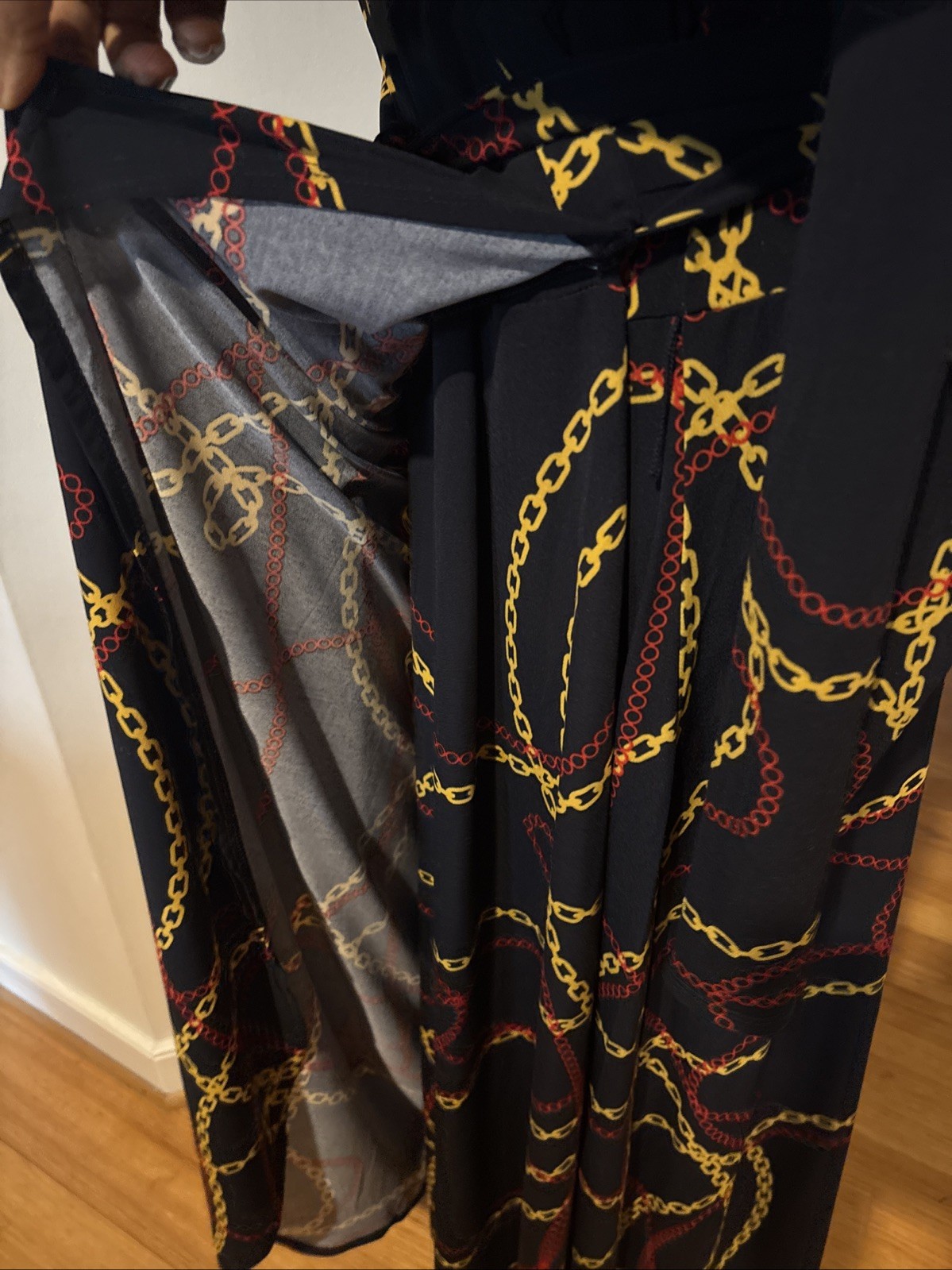 Ashro Black Red Gold Chains Wrap Style Dress Long Sleeve Plus Size 20W Casual
