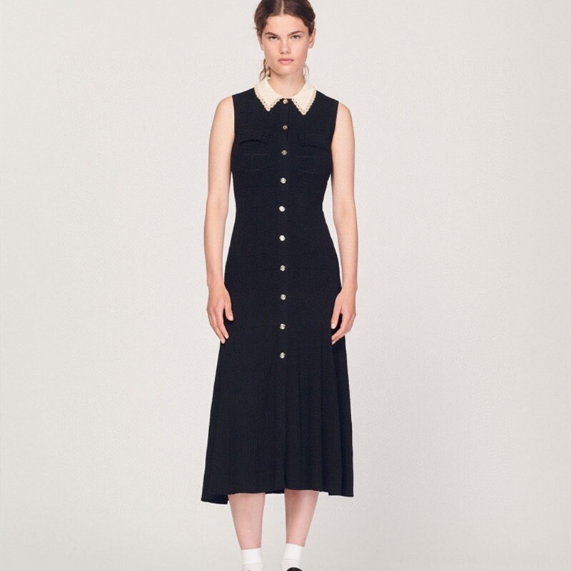 Sandro lace Color contrast sleeveless Knitted dress for Women