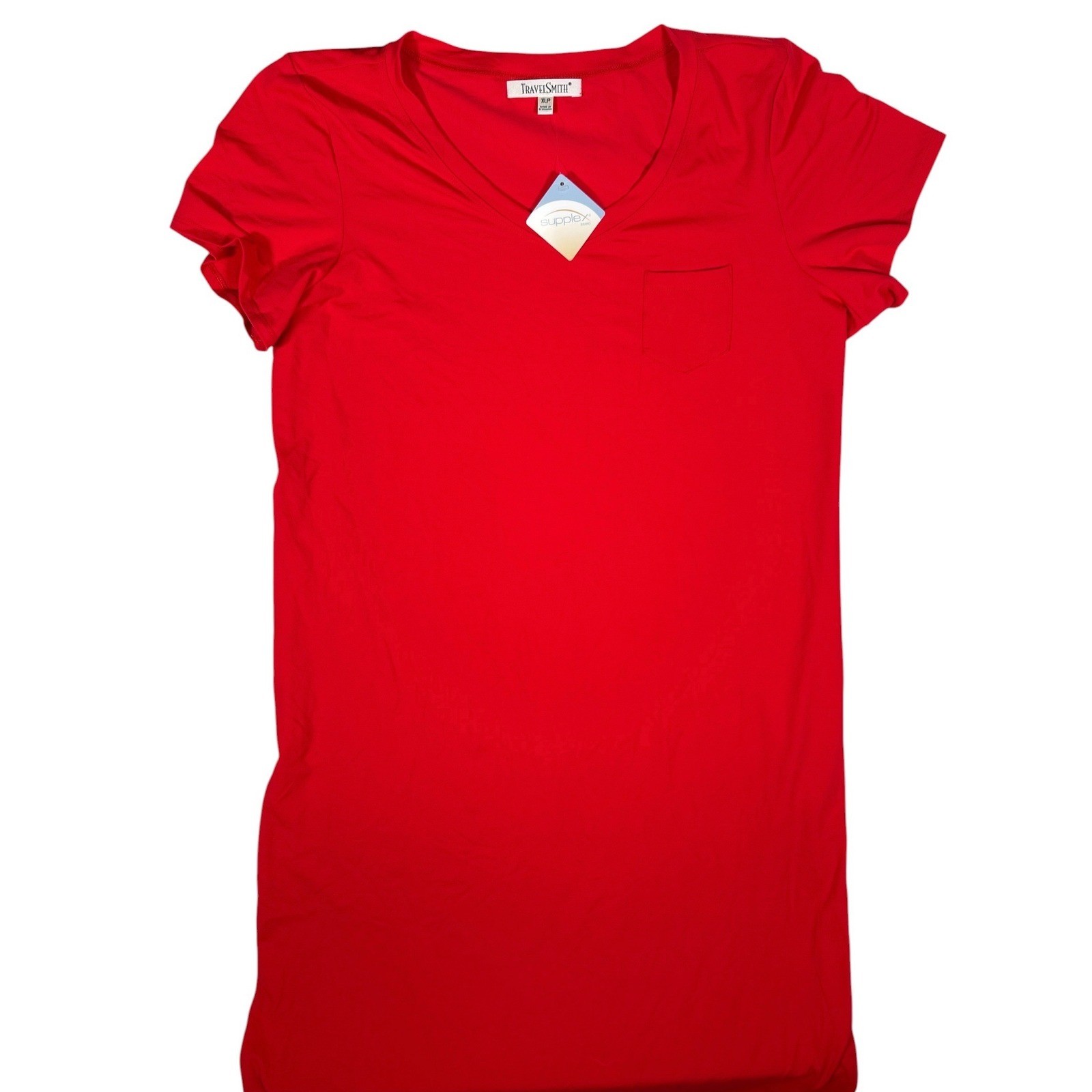 TravelSmith Red Supplex V-Neck T-Shirt Dress Womens XLP Stretch Travel Beach