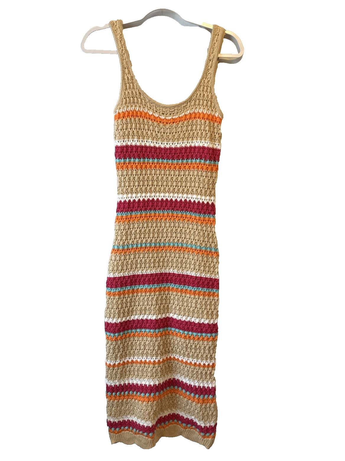 Paper Heart Crochet Striped Knit Bodycon Maxi Dress Women’s M Boho Sexy Resort