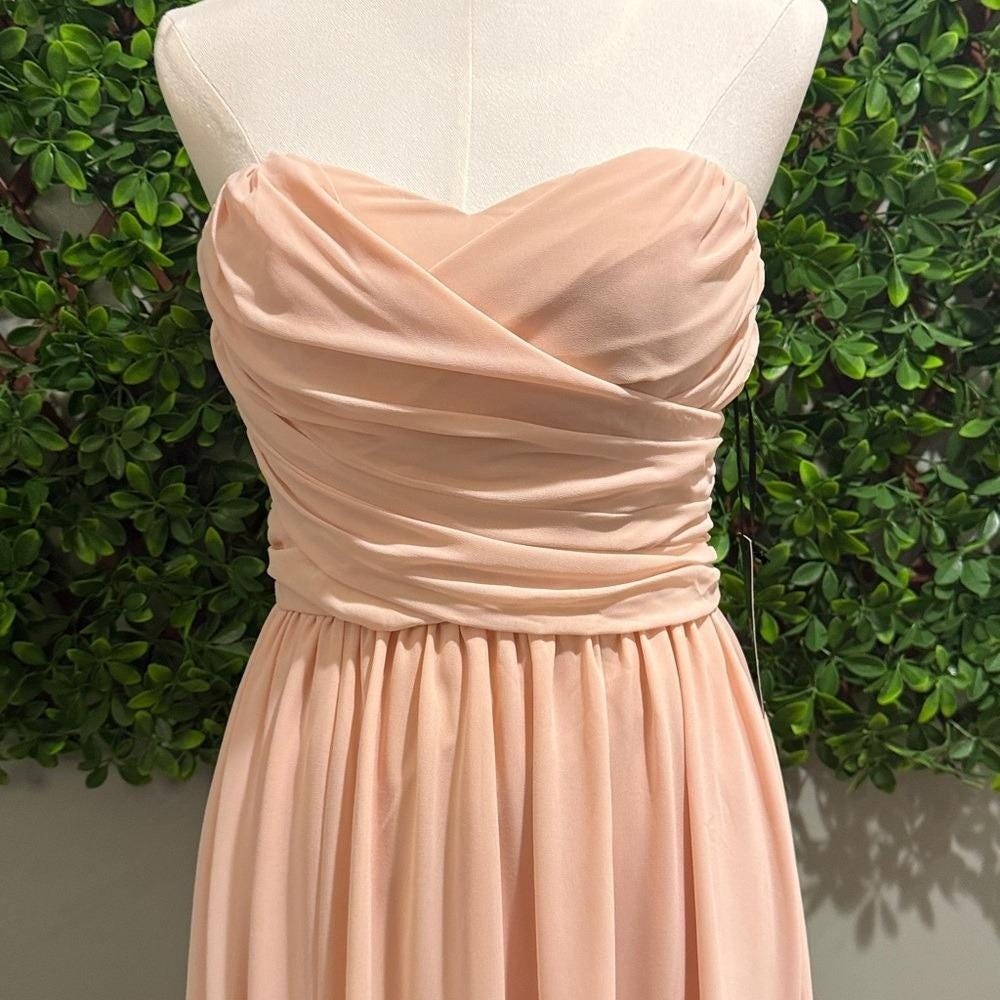 NWT- Moonlight Serenade Peach Strapless Dress w/ Slit
