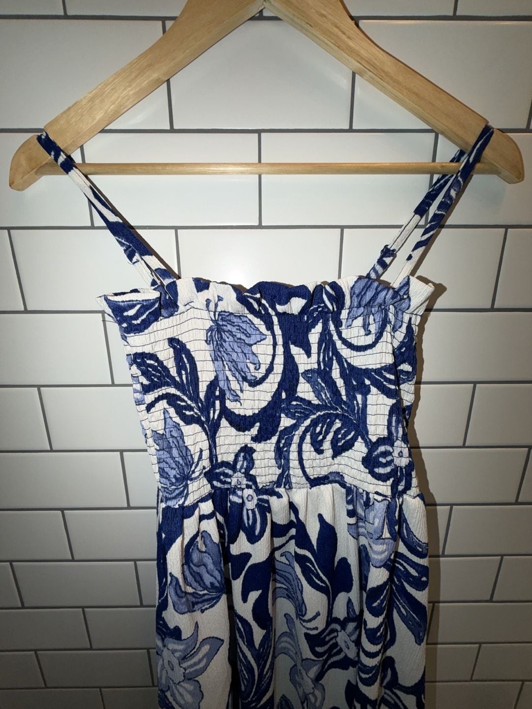 H&M Floral Print Smocked Bodice Midi Sundress