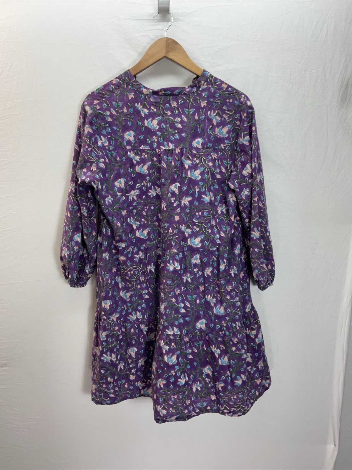Fitzroy & Willa Marti Tiered Purple Baby Doll Floral Dress M Peasant Cottage