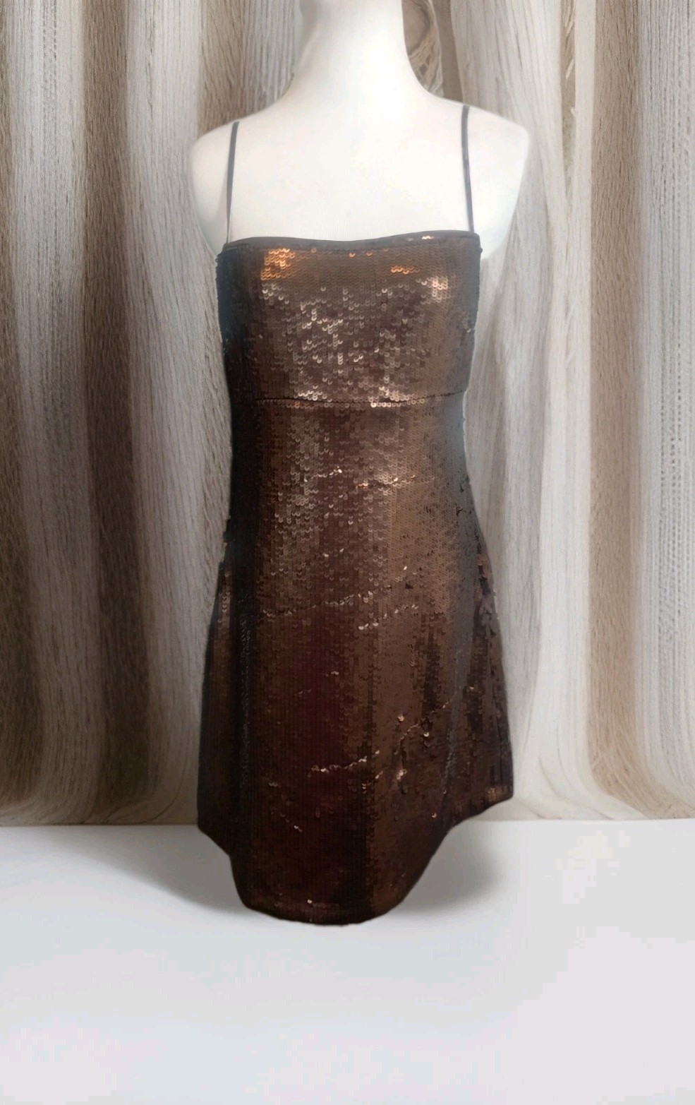 Madewell 6 Sequin Slip Mini Dress Chocolate Brown Y2K Babydoll Preppy Strappy