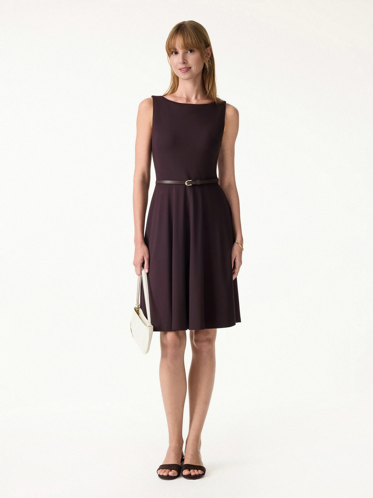 Stretchy Boatneck Fit-and-Flare Mini Bra Dress with Pockets-OGLmove|118859