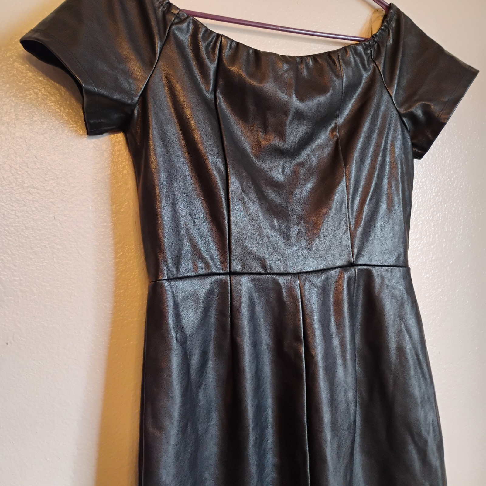 Haute Monde Black Faux Leather Zip Front Bodycon Midi Dress Size L NWT