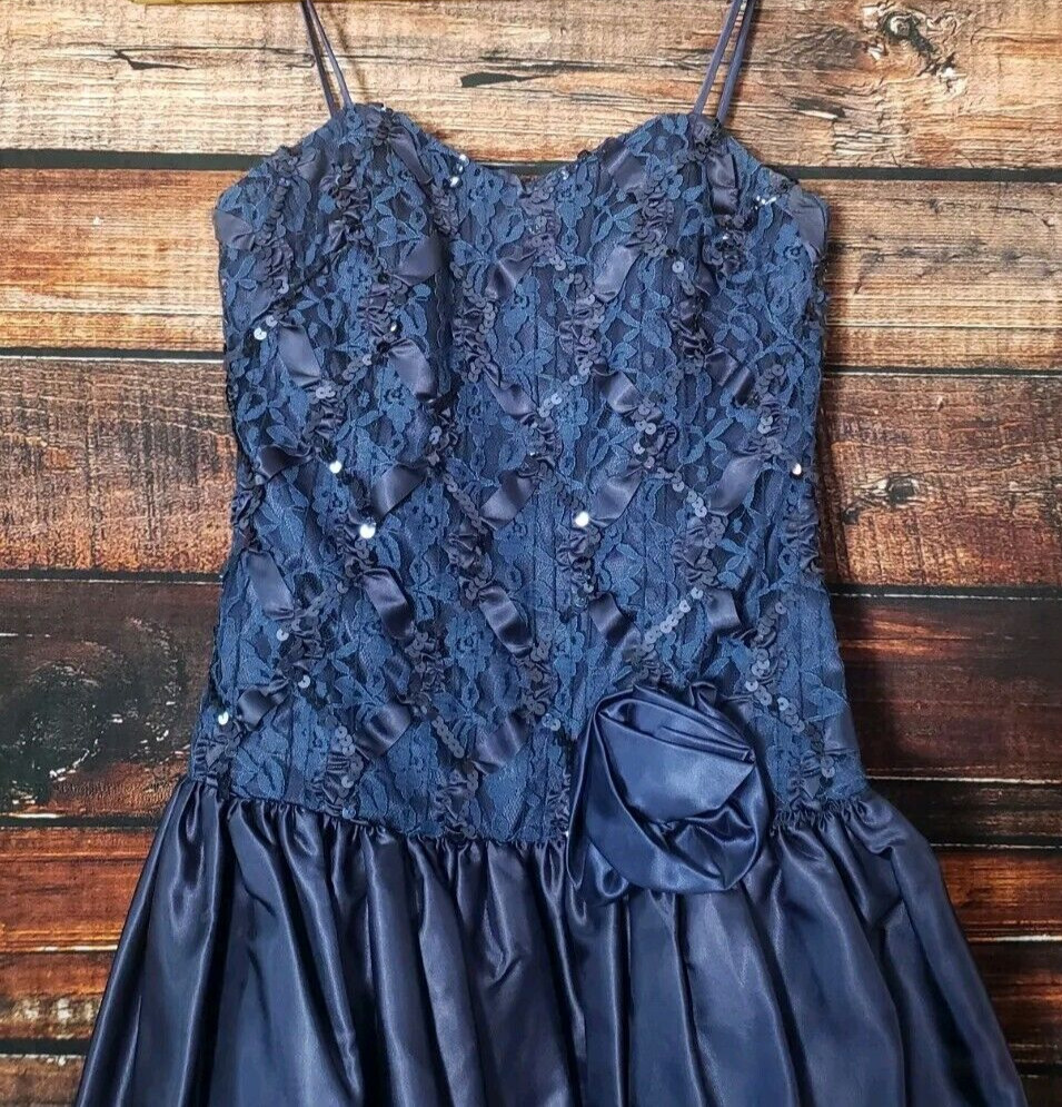 Notorious Dress Size 1 Formal Sequin Lace Bodice Bubble Skirt Bow 80s Vintage