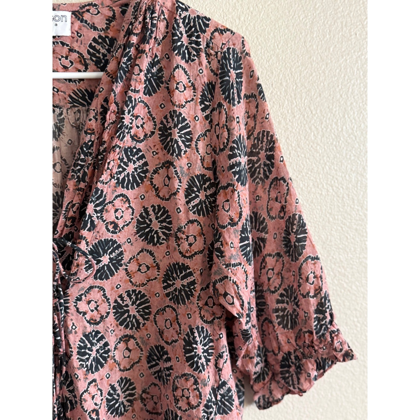 OneSeason Australia Pink Black Floral Cotton Lace Up Tunic Dress Womens Medium