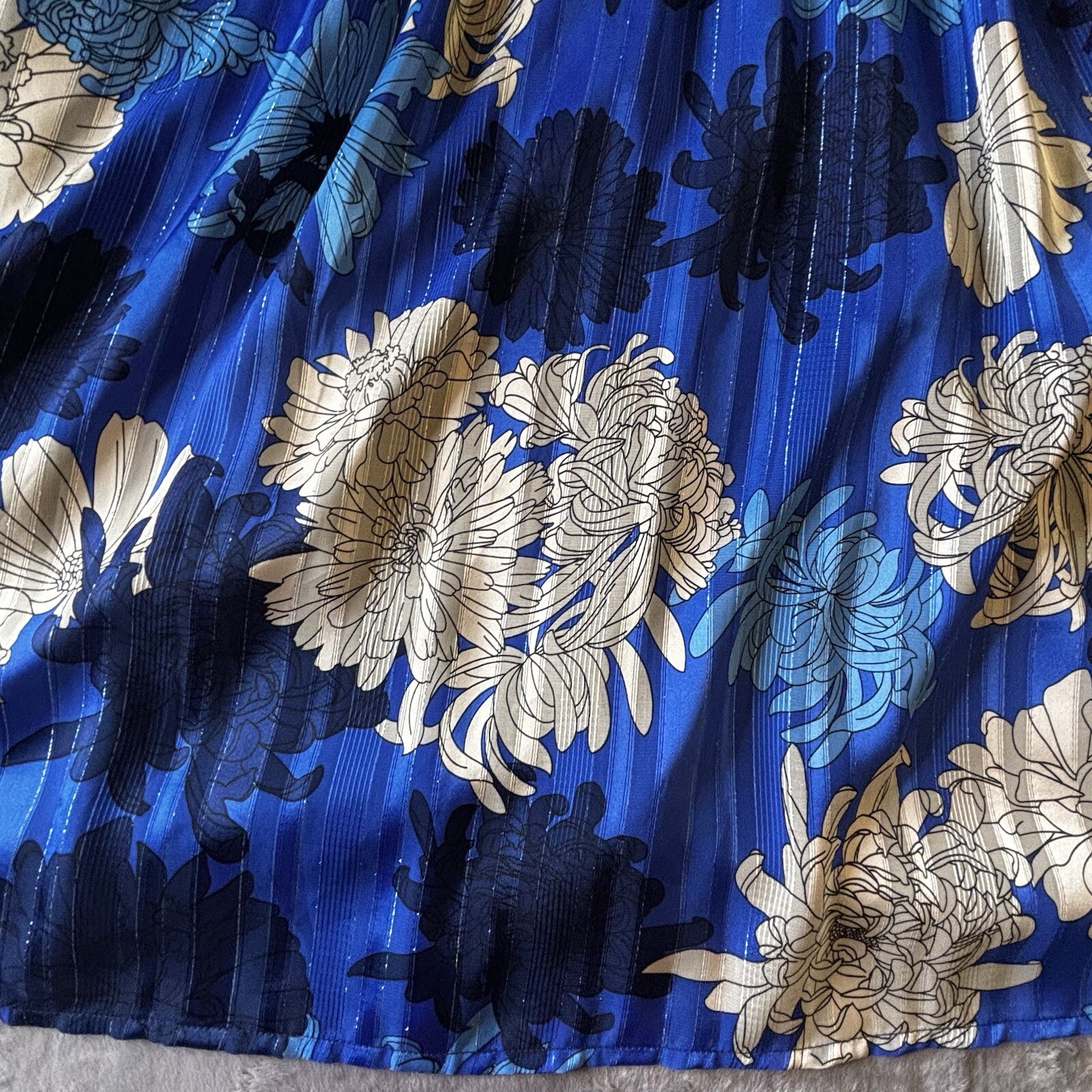 Lace & Mesh Dress Womens Medium Blue Floral Pleated Belted Button Front Career