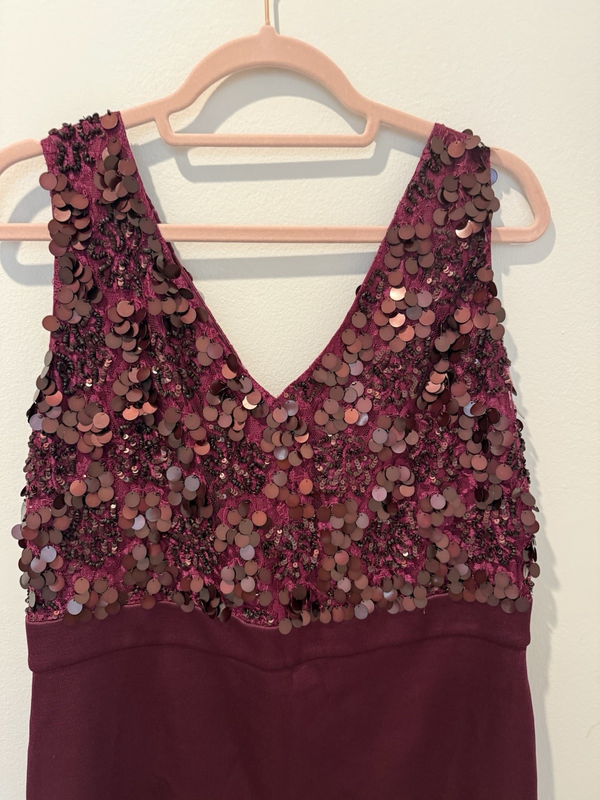 St. John Evening Hand Knit Maroon Sequin Dress Size 14