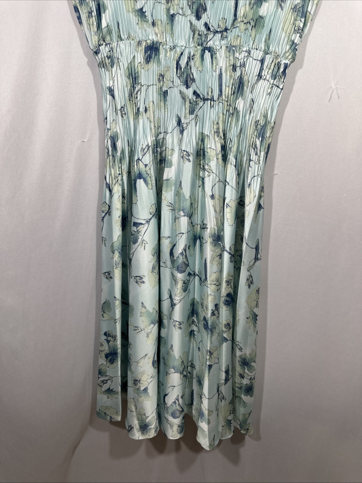 NEW VINCE [ Large ] Flora Crushed Cap Sleeve V-Neck Dress in Blue Floral U1710