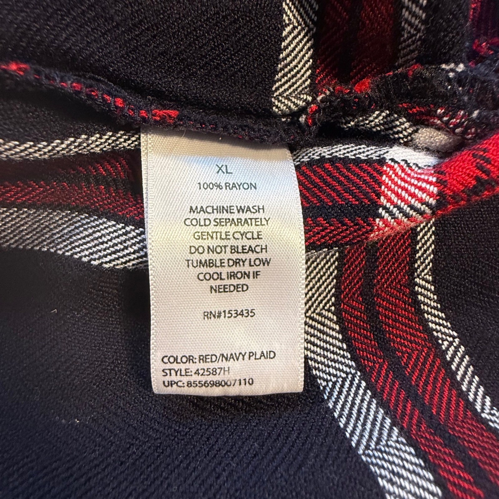 BLL nyc Red Navy Plaid Button Down Roll Tab Sleeve Shirt Dress XL Grunge 90s