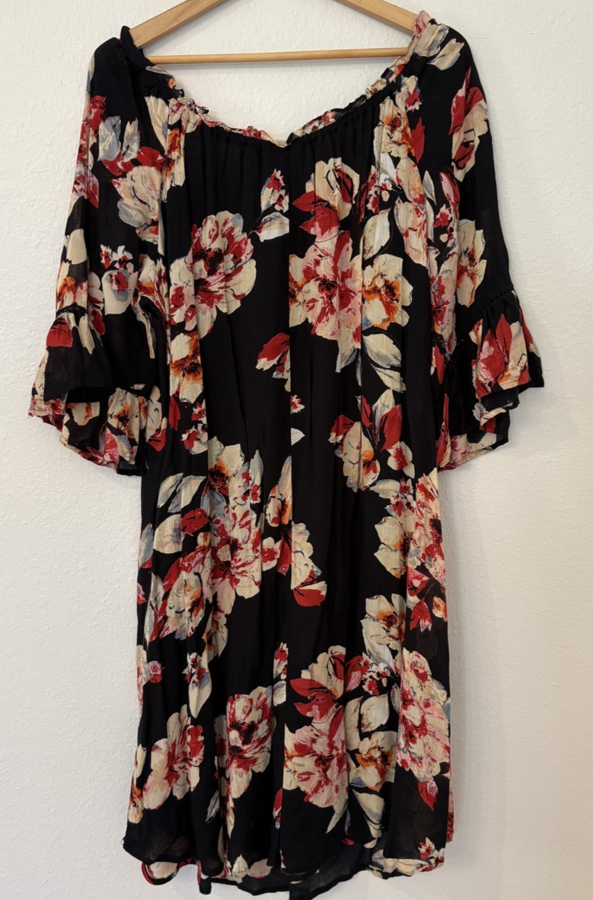 Mlle Gabrielle Black Romantic Flowy Garden Party Dress 3X Feminine Boho Peasant