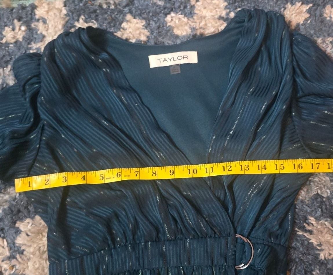Taylor Pleated Metallic Shadow Stripe V-Neck Long Sleeve Tiered Mini Dress