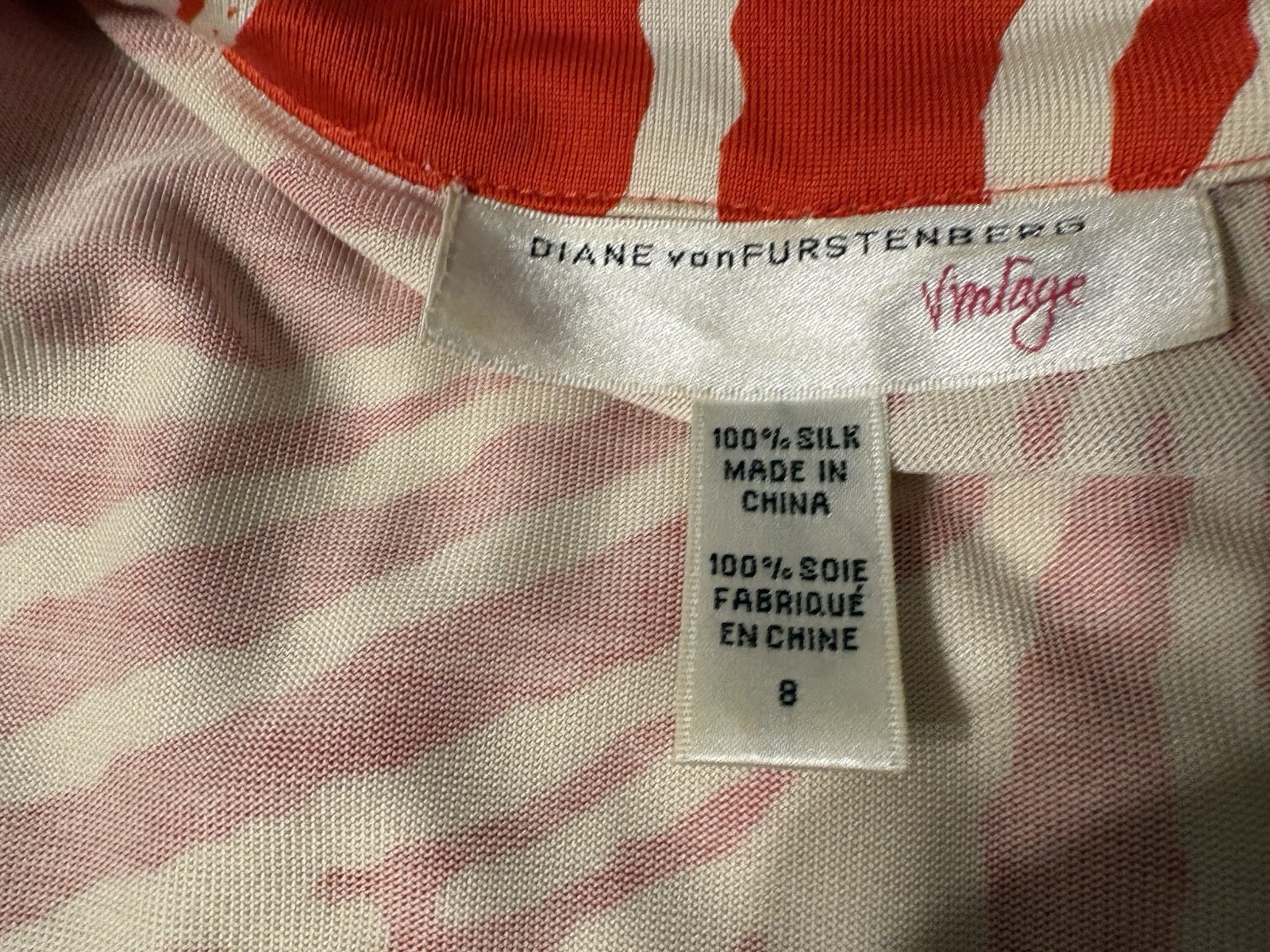 Diane von Furstenberg Vintage Red/White Abstract Silk Jersey Wrap Dress V-Neck 8