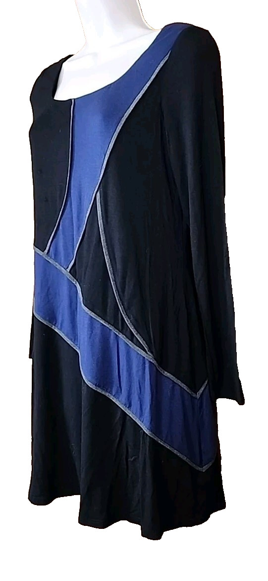Decode 1.8 Shift Jersey Dress size S Lined Blue Black Gray Piping Art To Wear R3