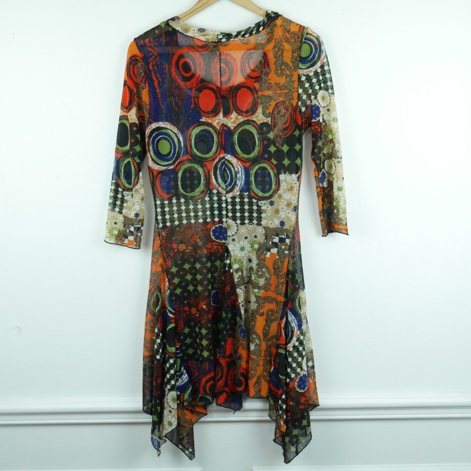 Vintage Y2K Small Dress Micro Mesh Quirky Abstract Asymmetric Hem Fairy Funky