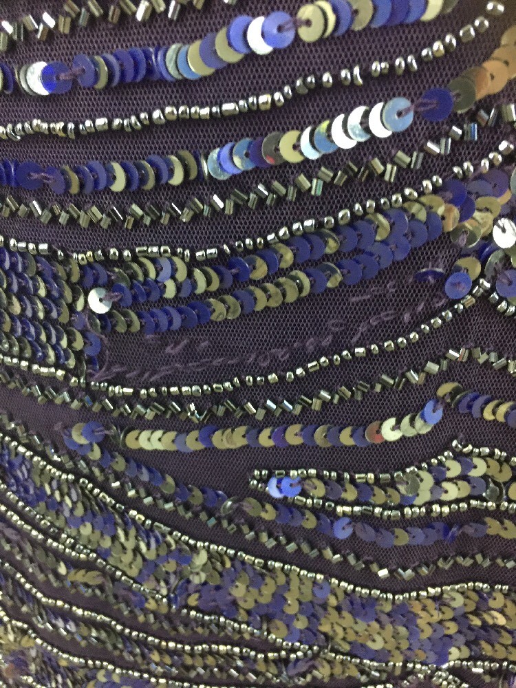 Patra Art Deco Beaded Sequins Blouson Purple Sleeveless Formal Gown Dress 12