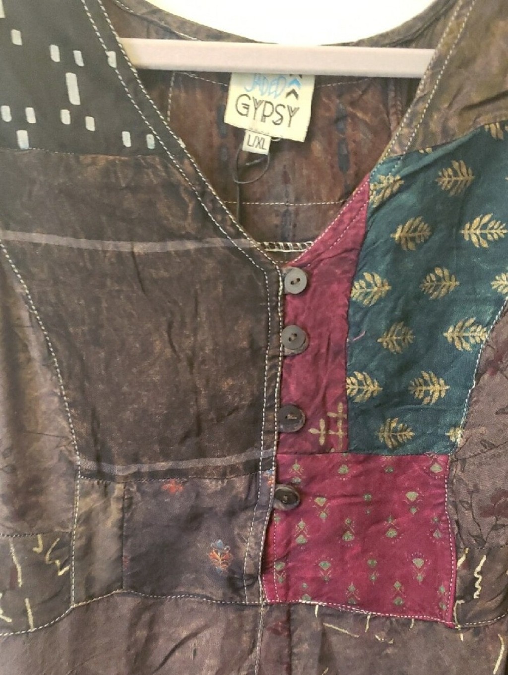 New Jaded Gypsy Boho Patchwork Asymmetrical Dress in Multi Over Dye Purple Hues.