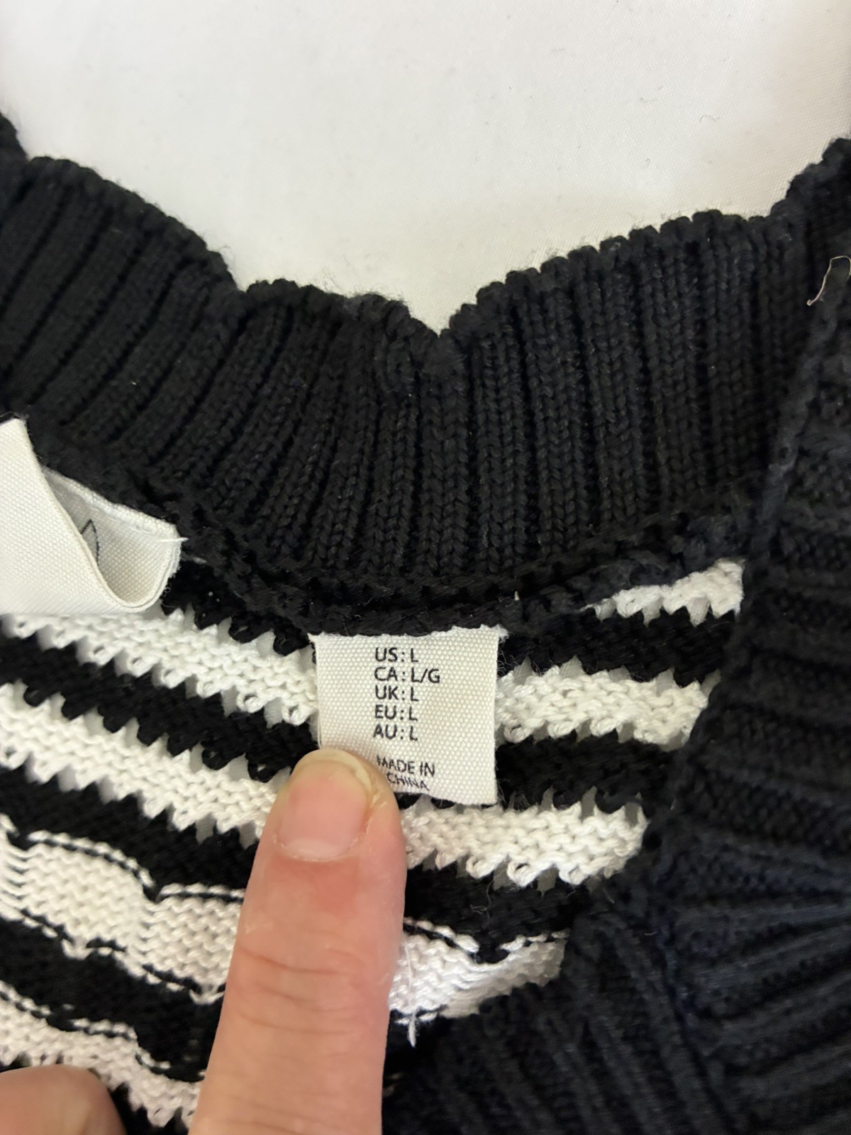 Joie Black White Striped Knit Crochet Dress Size L Designer Resort Beachwear