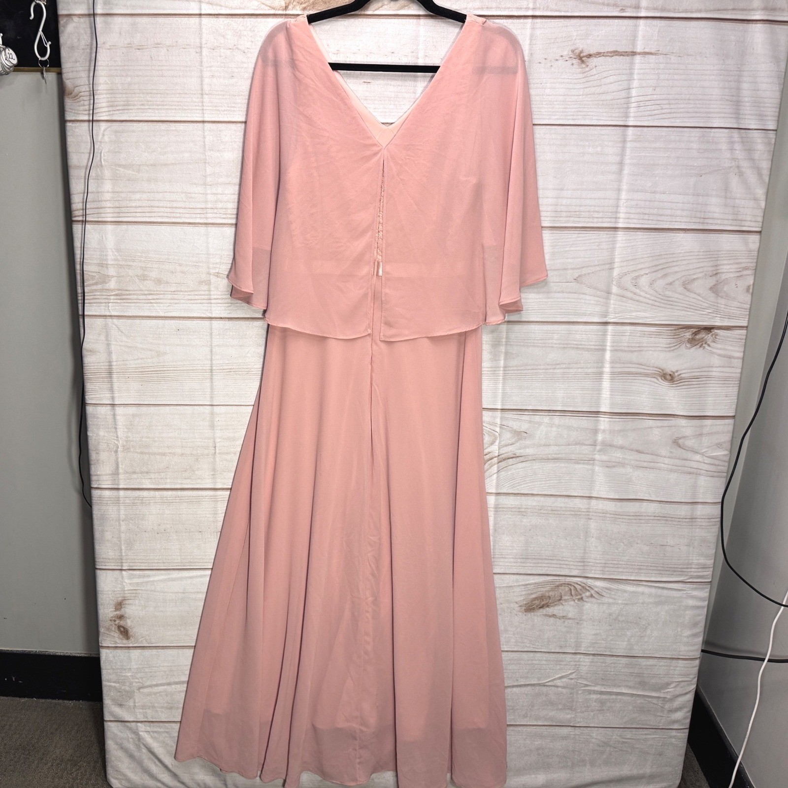 Dress Tells Dusty Rose Lace Chiffon Flutter Sleeve Formal Maxi Gown Pink Large