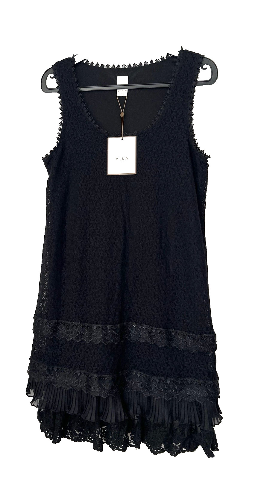 VILA Black Lace Layered Sleeveless Fit & Flare Dress Ladies UK 10 (Medium)