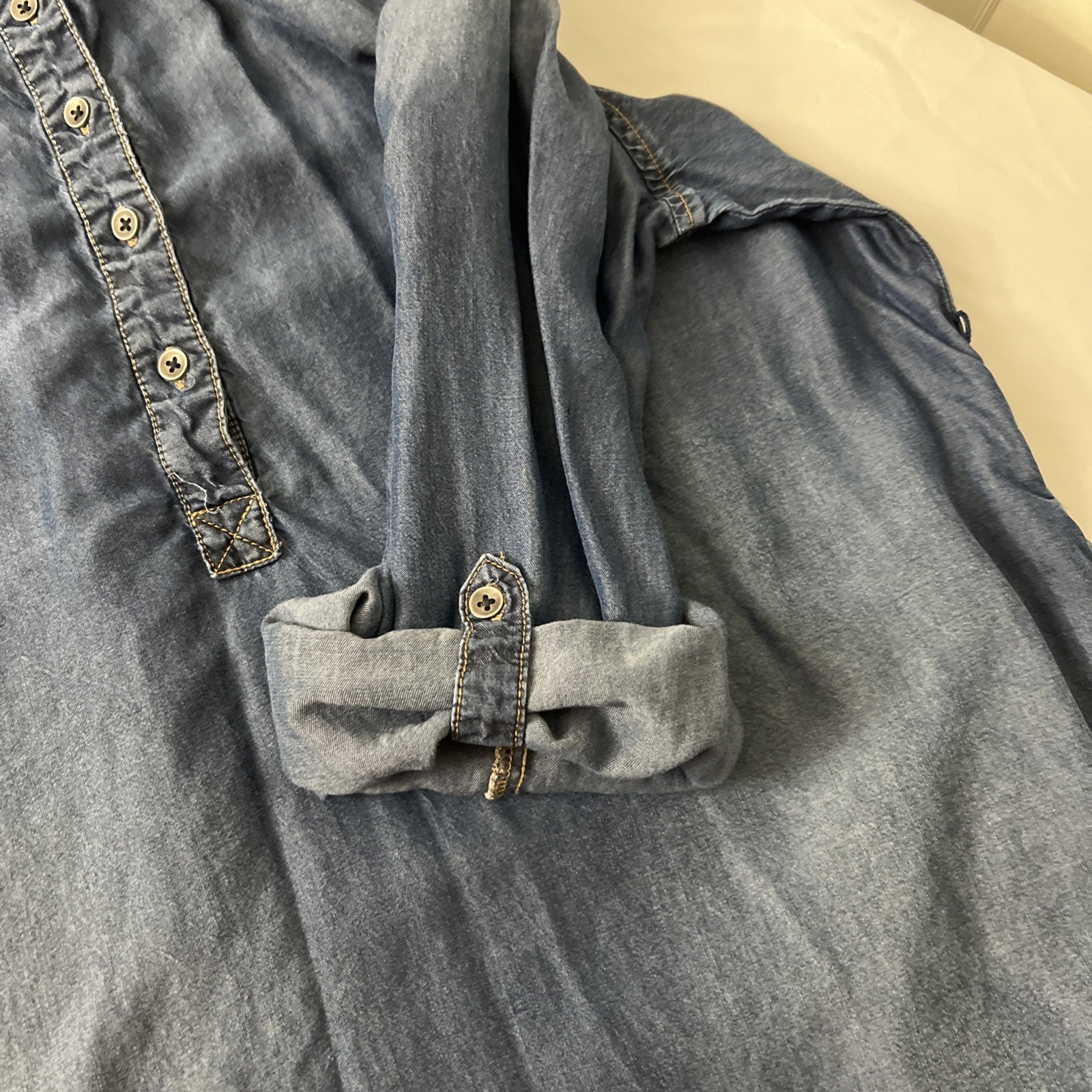 Time and Tru Blue Chambray Tunic Dress – 12-14 Lyocell Boho Casual Denim Style