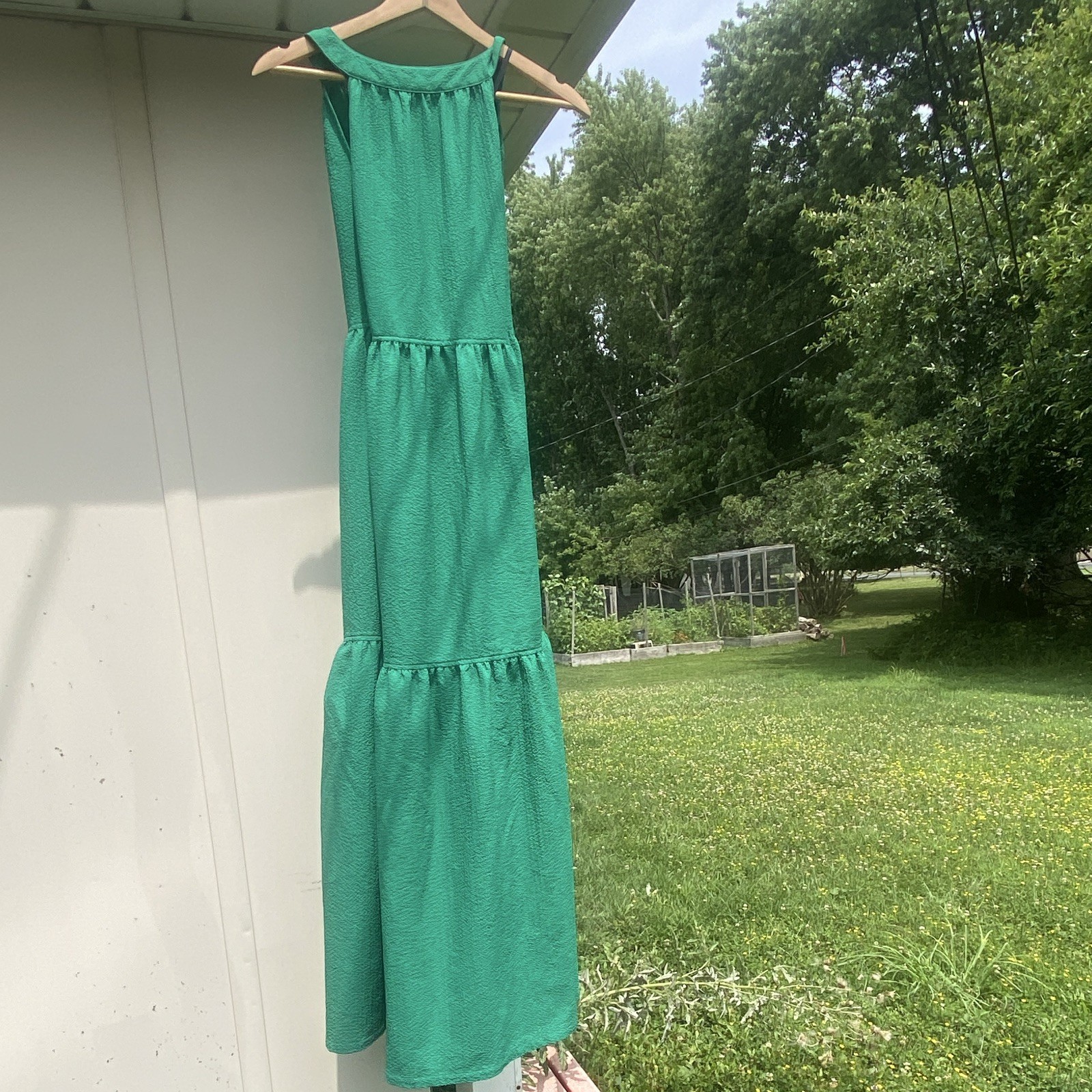 Calvin Klein Womens Green V-Neck Sleeveless Textured Tiered Maxi Dress Size 8