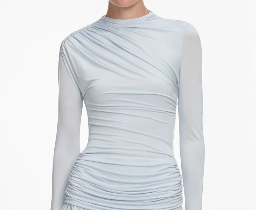 Women Self-Portrait Round Neck Slim Fit Long Sleeve Mini Dress