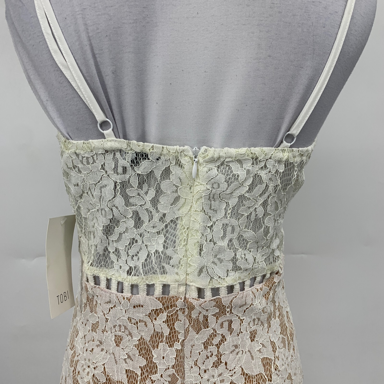 Tobi Dress Womens M Medium Ivory Nude Floral Lace Overlay Back Zip Mini Dress