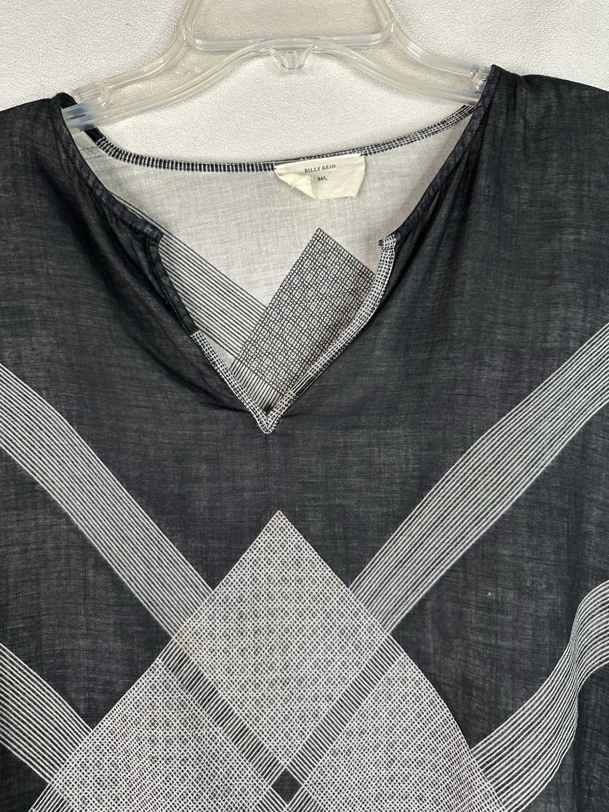 BILLY REID Boxy Tunic Kaftan Poncho Shirt Sz M / L Black Plaid Gauze monochrome